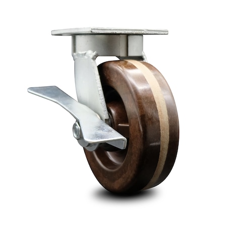 Service Caster 6 Inch Kingpinless High Temp Phenolic Wheel Swivel Caster with Brake SCC SCC-KP30S620-PHRHT-SLB